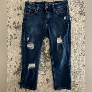 Dark Wash Distressed Curvy Crop Jean